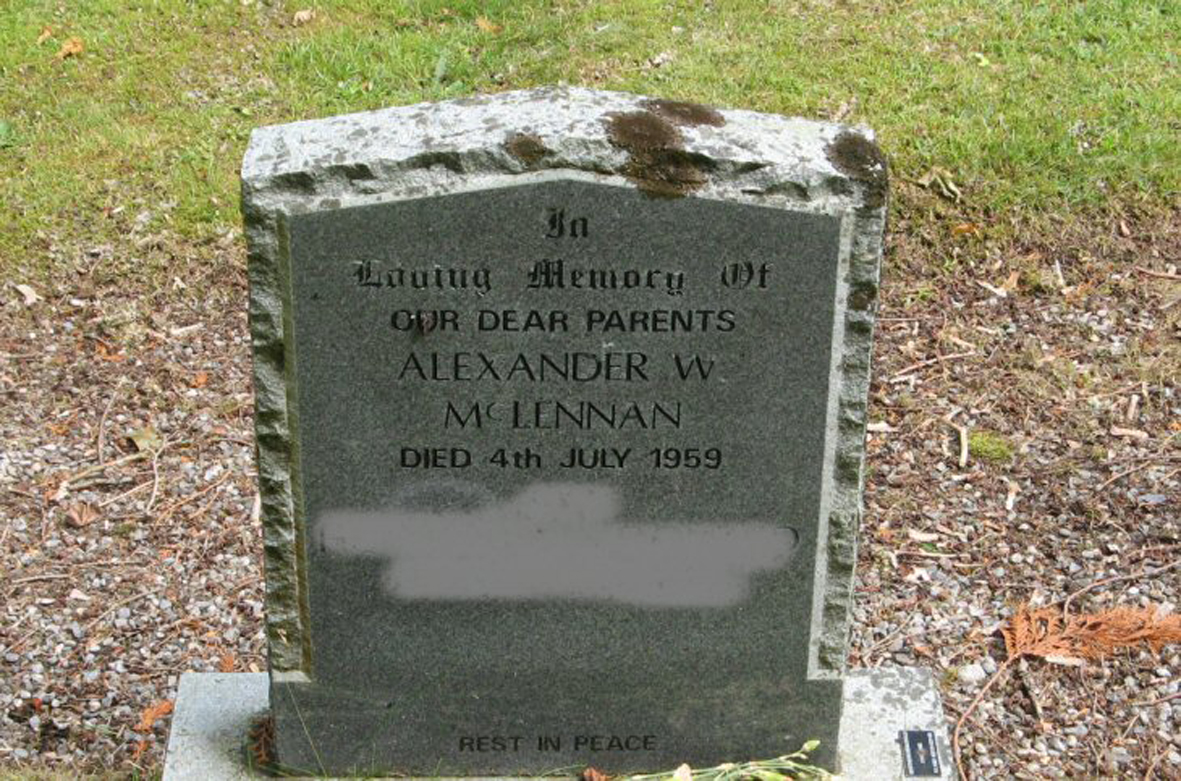 Photo of headstones/Alexander W McLennan died 1959 MI Urray West